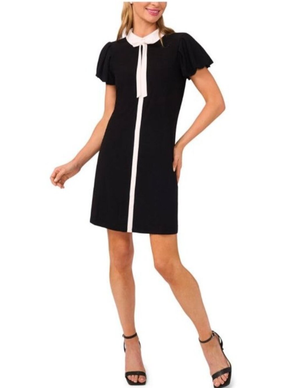 CeCe Women's Tie Front Puff Sleeve Dress Rich Black Size M